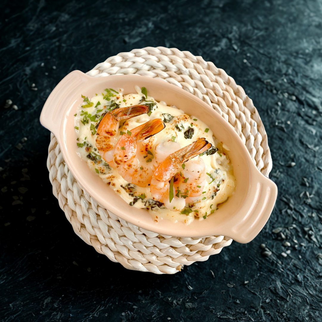 Baked Prawn & Spinach in Cheese Cream – Rice or Penne Option