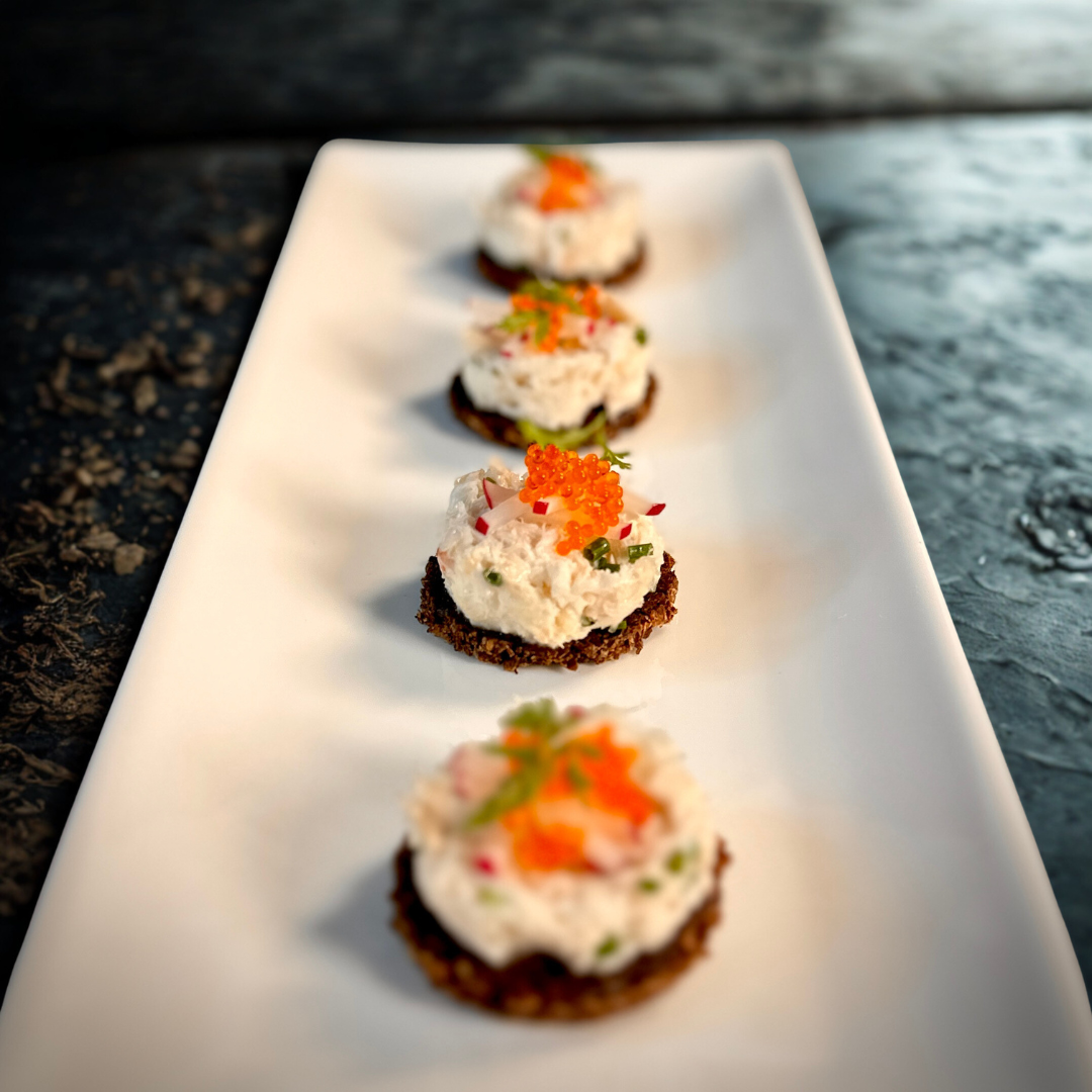 Apple & Crab Salad with Tobiko on Pumpernickel