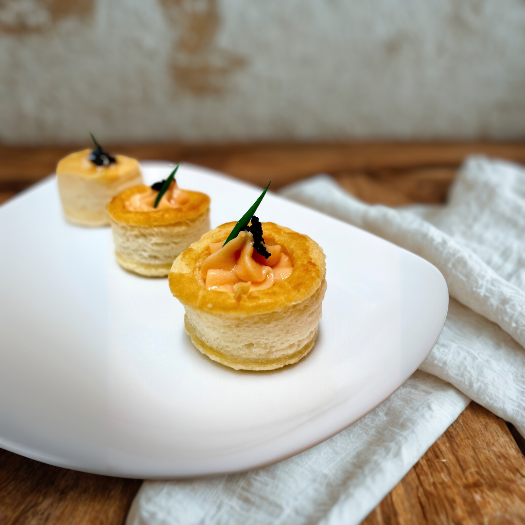Savory Pastry Nest of Smoked Salmon Mousse Topped with Caviar