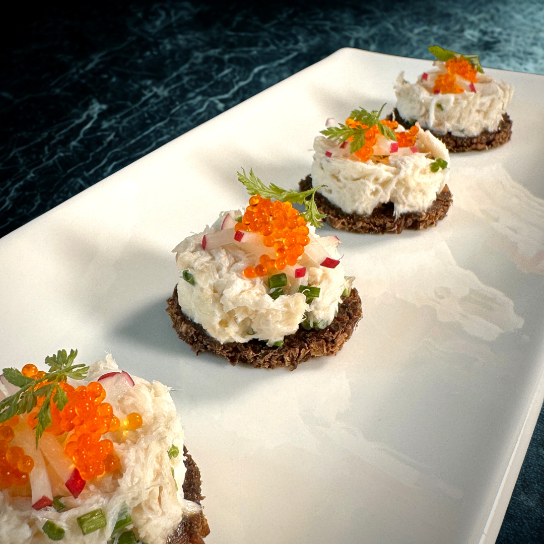 Apple & Crab Salad with Tobiko on Pumpernickel