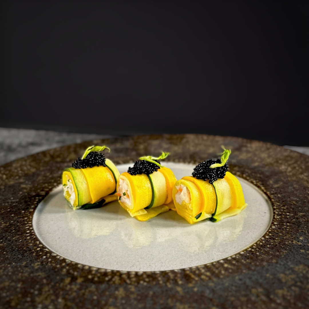 Prawn & Courgette Roll with Caviar