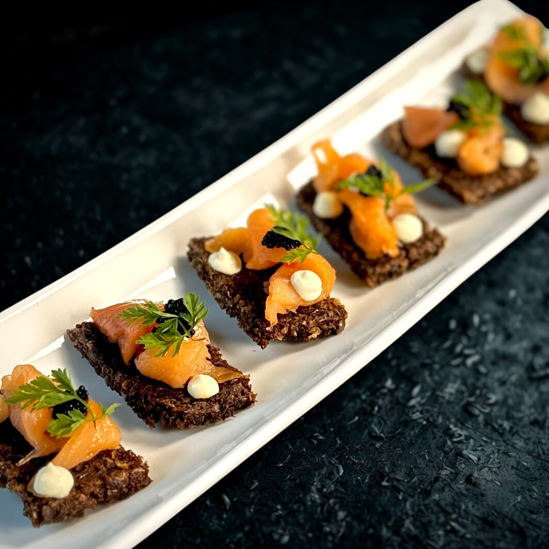 Smoked Salmon and Caviar on Pumpernickel with Sour Cream