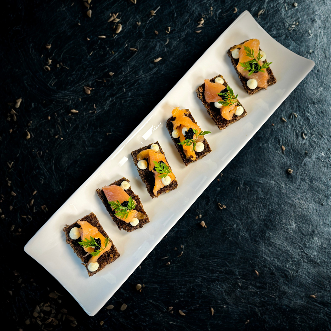 Smoked Salmon and Caviar on Pumpernickel with Sour Cream