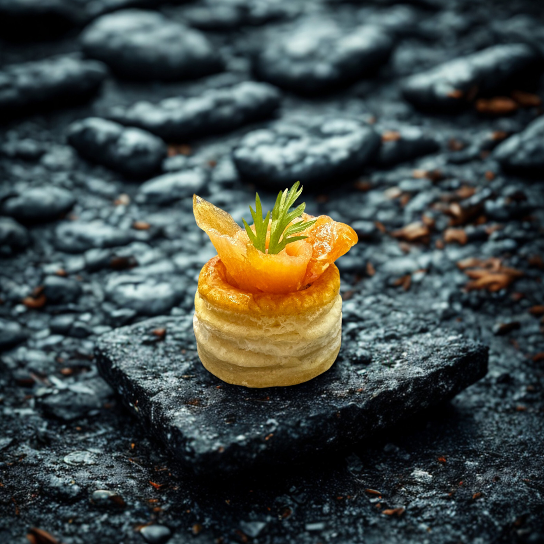 Crispy Puff Pastry Nest with Smoked Salmon and Herb-Infused Cucumber Salsa