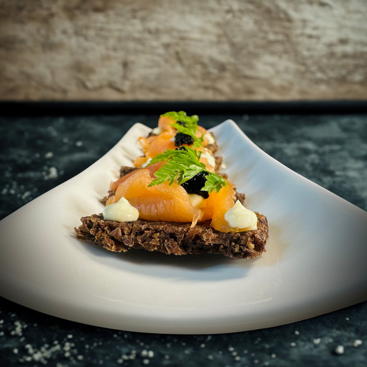 Smoked Salmon and Caviar on Pumpernickel with Sour Cream