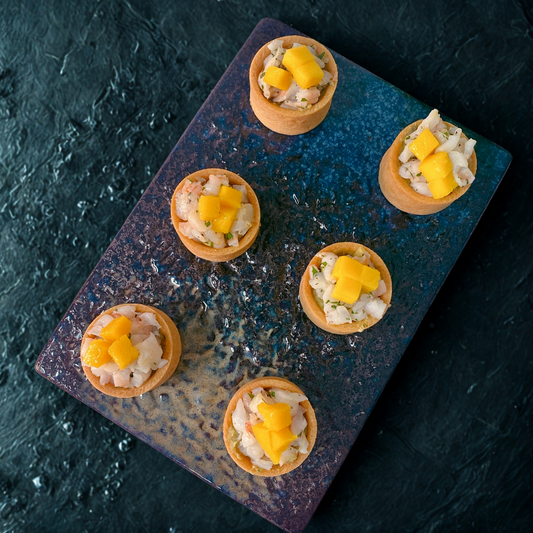 Golden Pastry Box Filled with Poached Prawn and Avocado Mélange