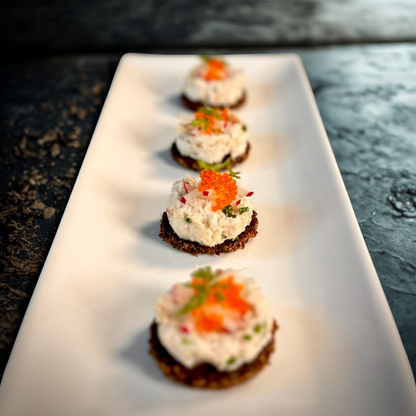Apple & Crab Salad with Tobiko on Pumpernickel