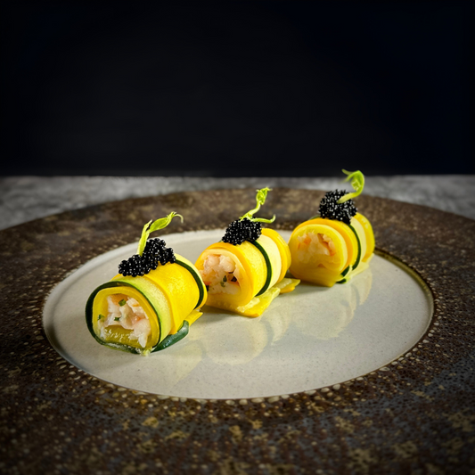 Prawn & Courgette Roll with Caviar