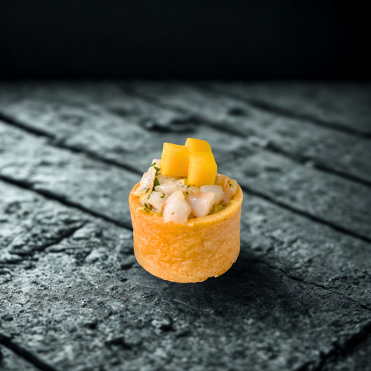 Golden Pastry Box Filled with Poached Prawn and Avocado Mélange