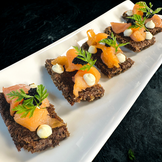 Smoked Salmon and Caviar on Pumpernickel with Sour Cream