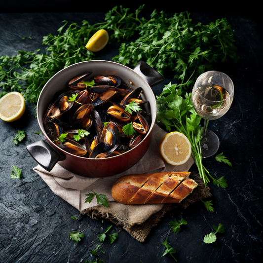 Boiled Blue Mussels with White Wine and Cream