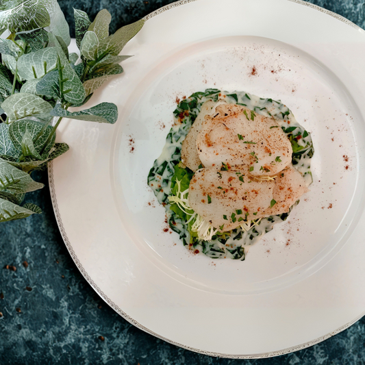 Pan-Seared Fish Fillet with Spinach Cream Rice